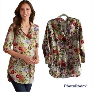 NEW Soft Surroundings Silk Blend Botanical Floral Blouse Size Small MSRP $89